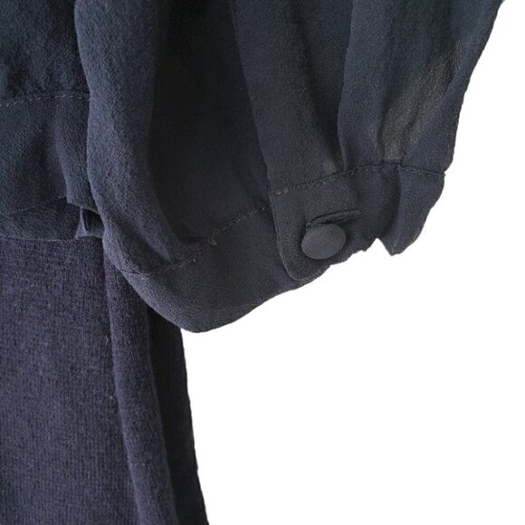 Juliette Longuet Navy Blue Wool Blend Mini Dress Knit With Silk Sleeves - Picture 5 of 6